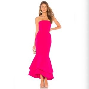 Lovers + Friends Dillion Midi Dress Strapless Formal in Hot Pink